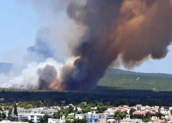 حريق غابات كبير علي أطراف أثينا ..  وتحذير للسكان  و انقطاع التيار الكهربائي